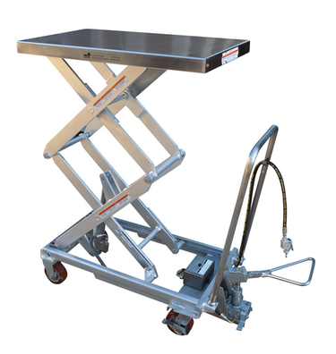 Partially Stainless Steel Air/Hydraulic Scissor Lift Cart 35-1/2 In. x 20 In. Platform With Poly-On-Poly Casters 800 Lb. Capacity Silver